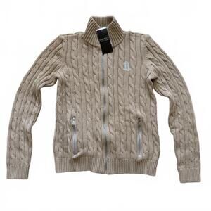 Ralph Lauren Cable Knit Sweater Full Zip Black Label Cotton Women’s Small NWT